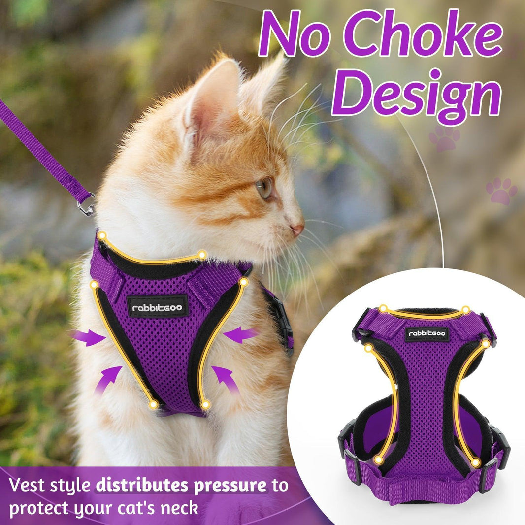 Rabbitgoo Classic Adjustable Cat Harness and Leash Set - Purple