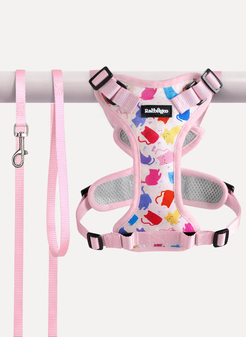 Rabbitgoo Kaleido Adjustable cat harness and leash set - Confetti Pink
