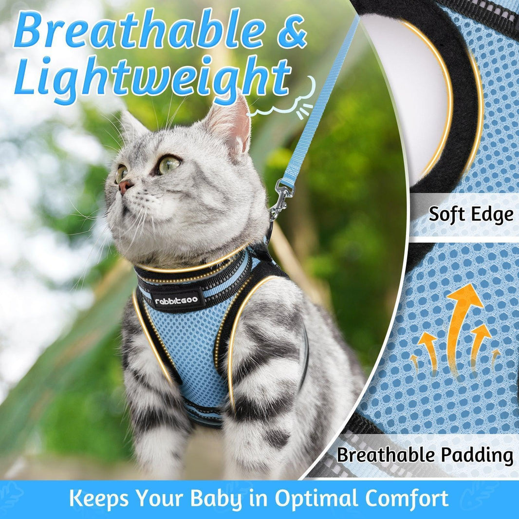 Rabbitgoo Escape Proof Cat Harness and Leash Set - Light Blue