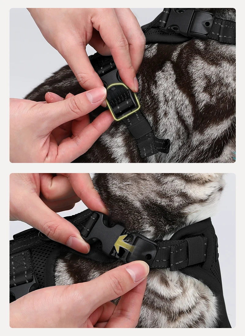Rabbitgoo SnugFit 3-Point Cat Harness and Leash Set - Black