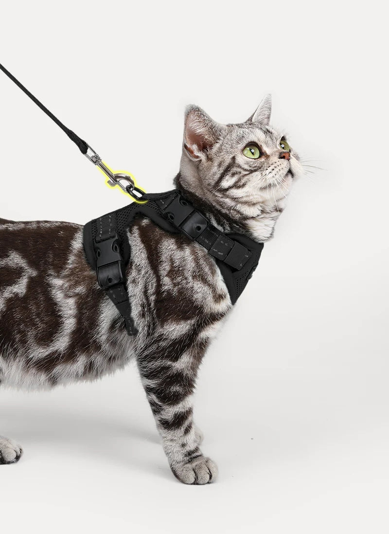 Rabbitgoo SnugFit 3-Point Cat Harness and Leash Set - Black