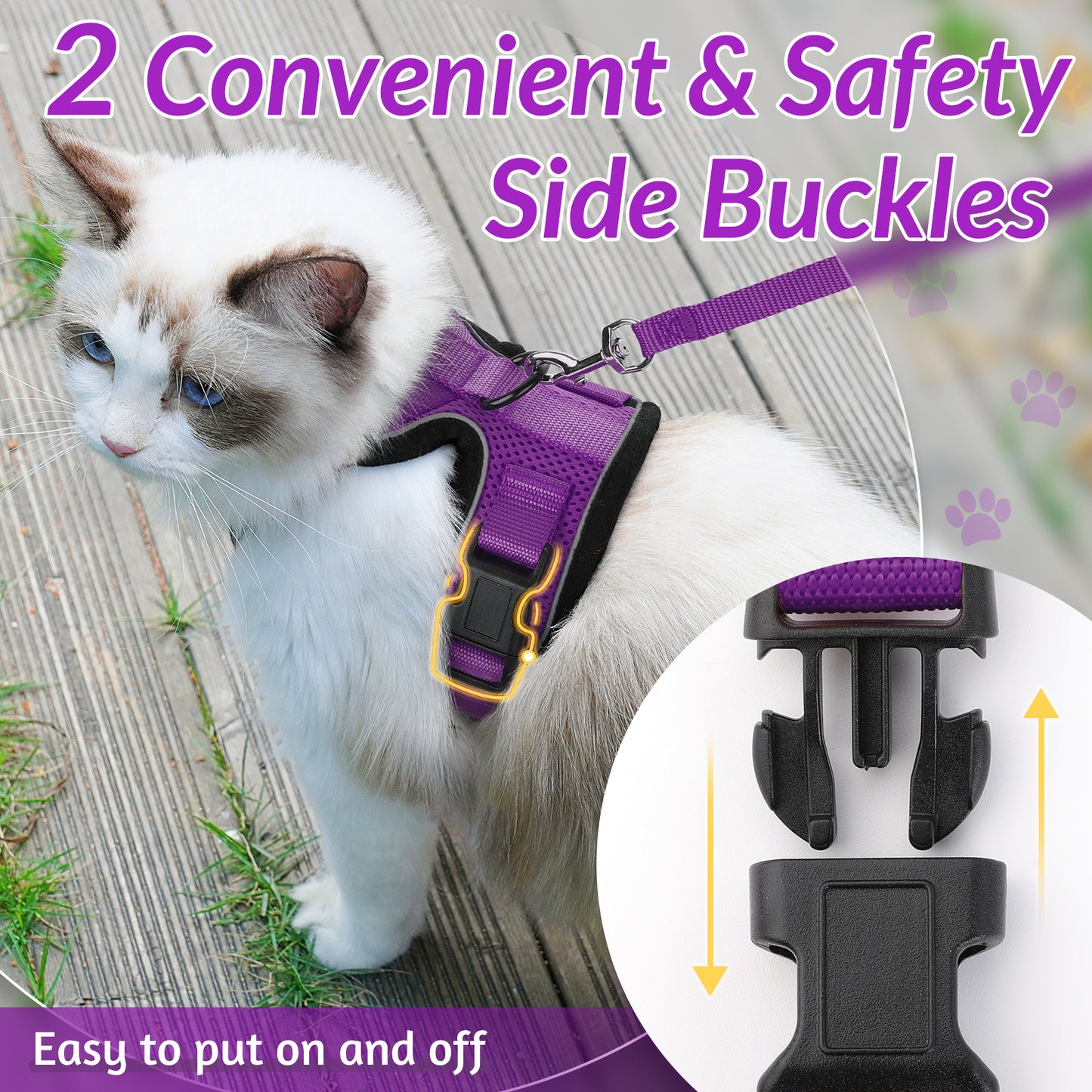 Rabbitgoo Adjustable Cat Harness and Leash Set - Pruple