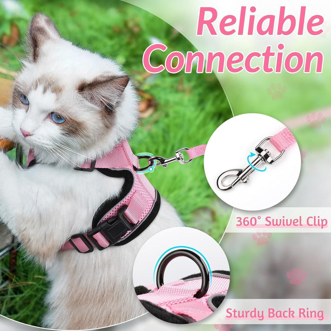 Rabbitgoo Classic Adjustable Cat Harness and Leash Set - Pink