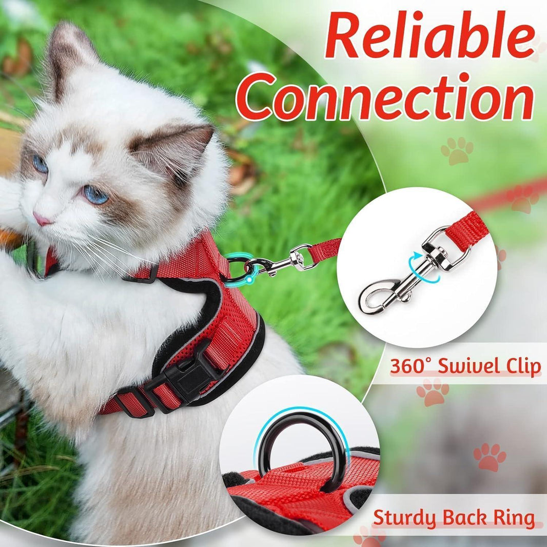 Rabbitgoo Classic Adjustable Cat Harness and Leash Set - Red