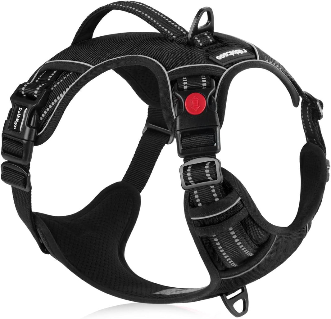 Adjustable Reflective Dog Harness with 3 Buckles - Black