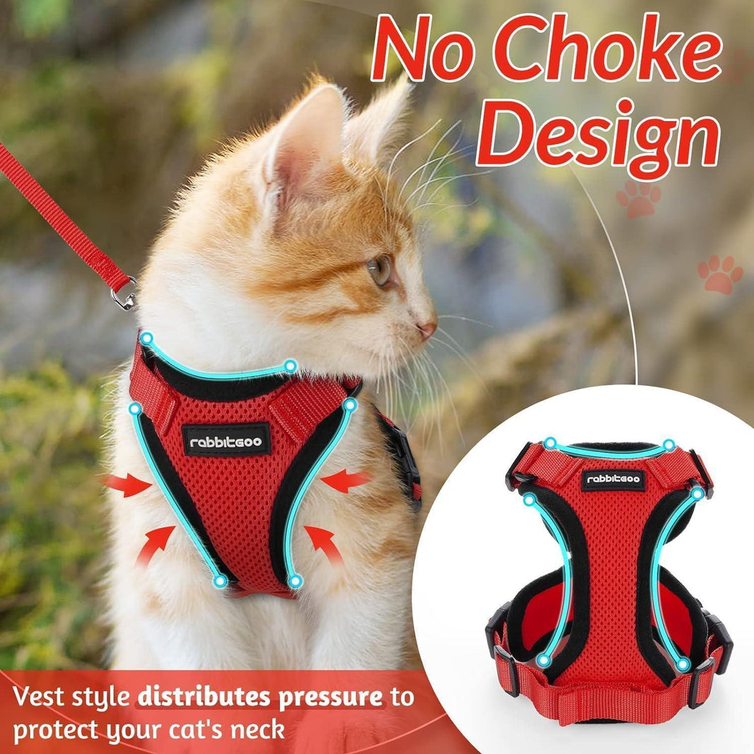 Rabbitgoo Classic Adjustable Cat Harness and Leash Set - Red