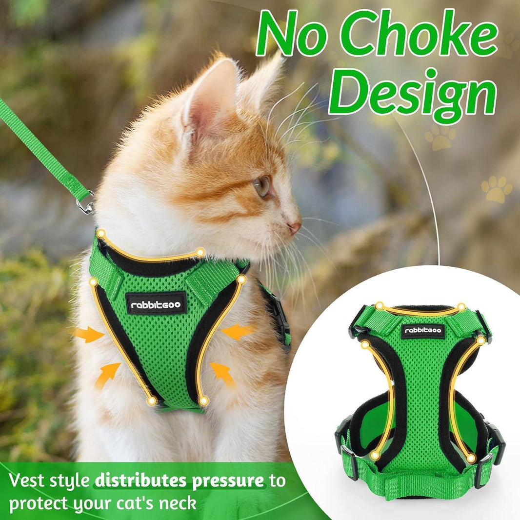 Rabbitgoo Classic Adjustable Cat Harness and Leash Set - Grass Green