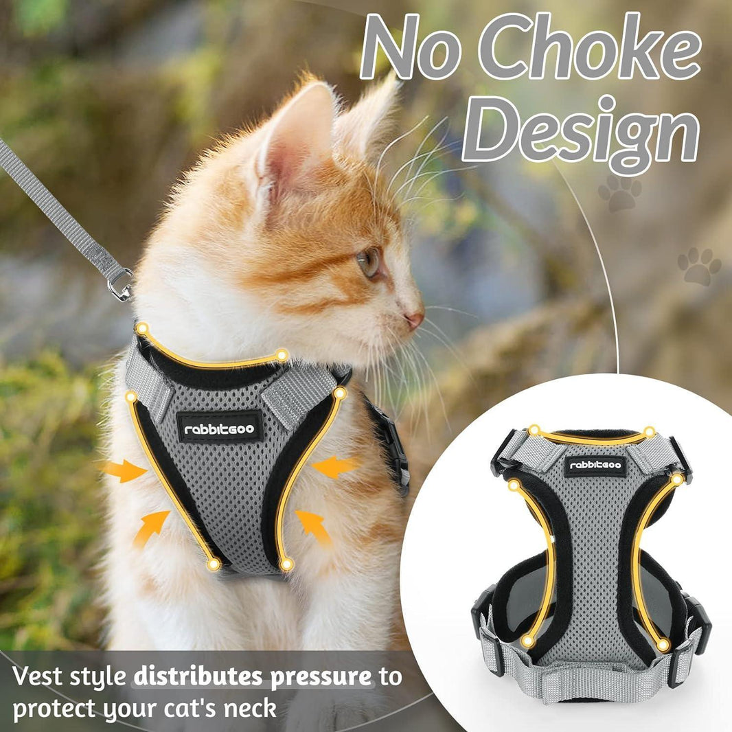 Rabbitgoo Classic Adjustable Cat Harness and Leash Set - Grey