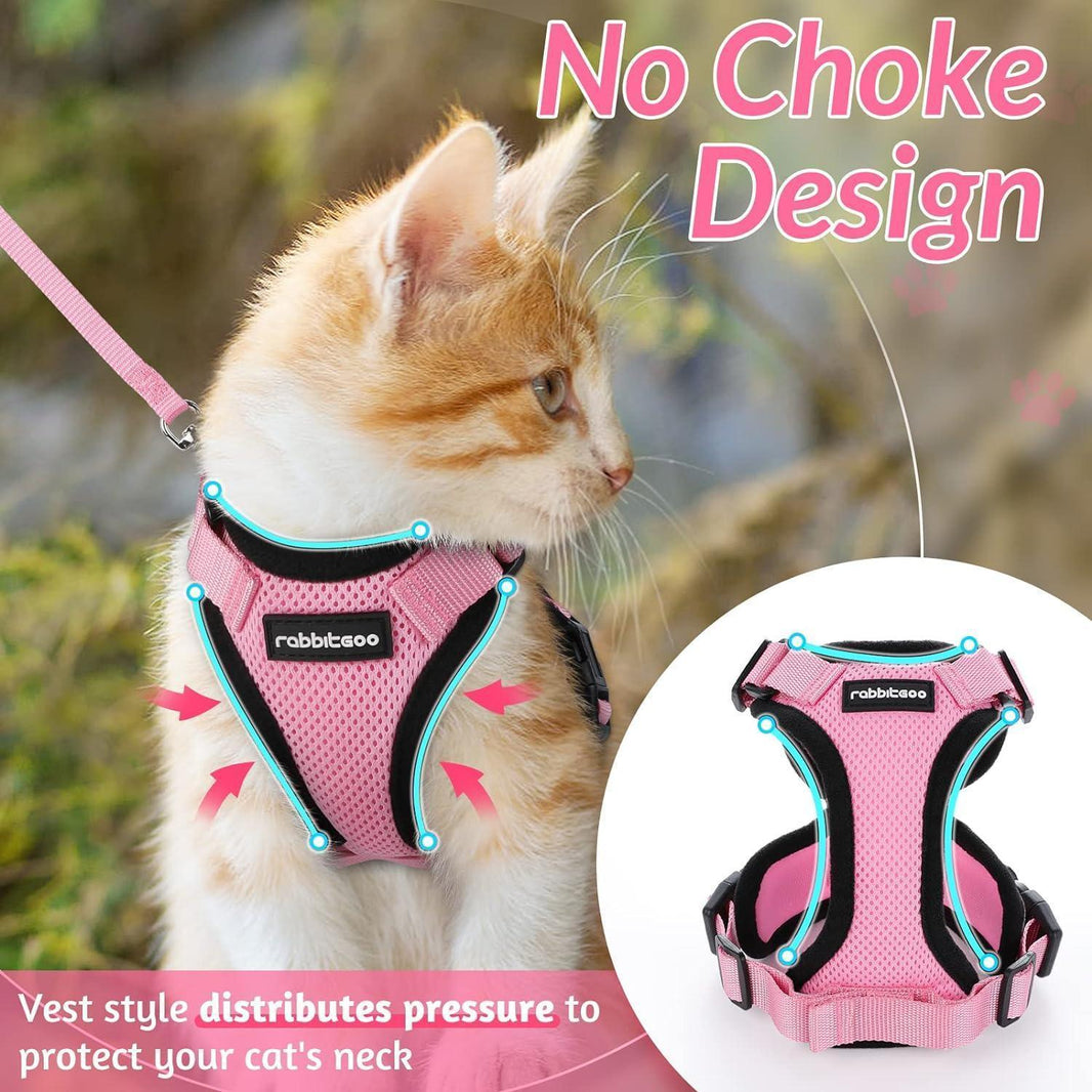 Rabbitgoo Classic Adjustable Cat Harness and Leash Set - Pink
