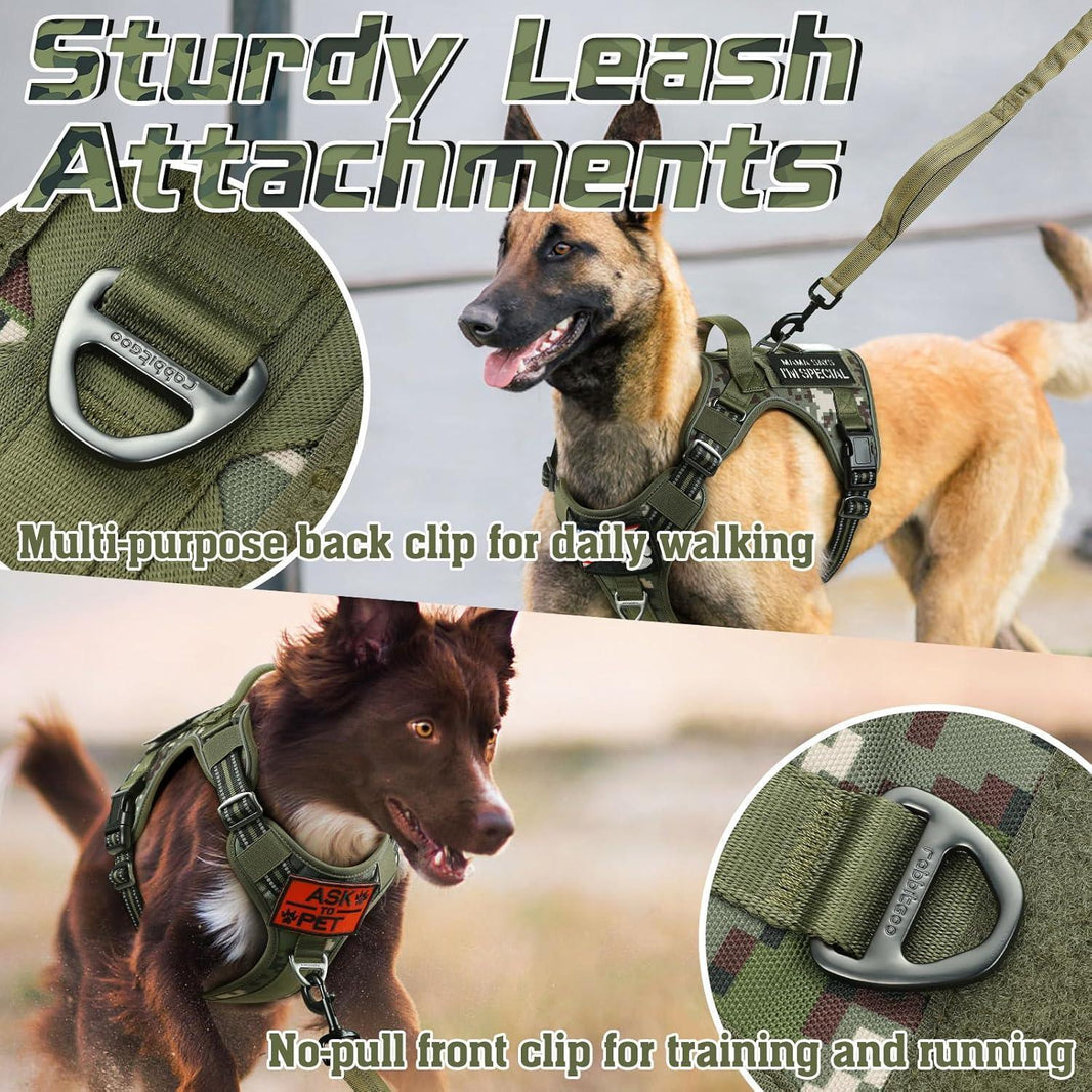 Camo Escape Proof Tactical Dog Harness - Green camo