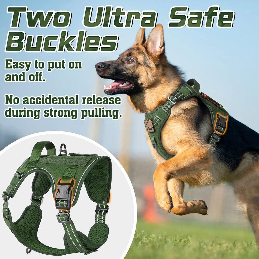 Solid Escape Proof Tactical Dog Vest Harness - Green