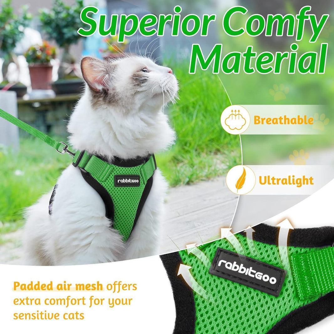 Rabbitgoo Classic Adjustable Cat Harness and Leash Set - Grass Green