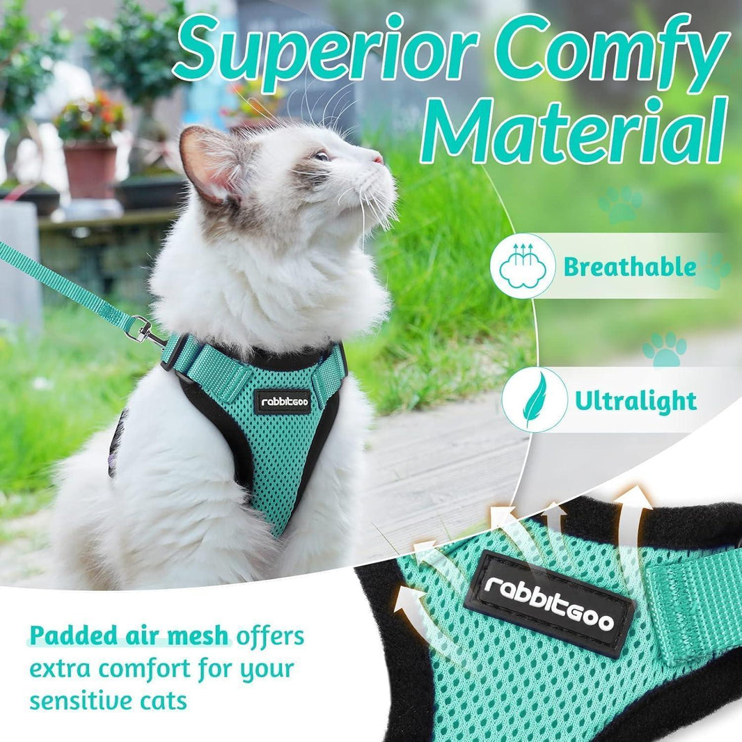 Rabbitgoo Classic Adjustable Cat Harness and Leash Set - Emerald