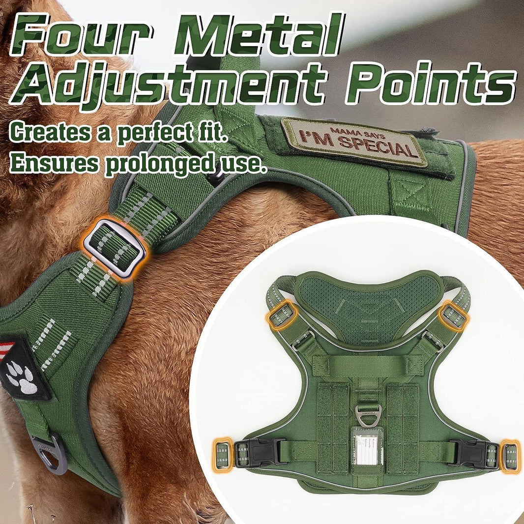 Solid Escape Proof Tactical Dog Vest Harness - Green