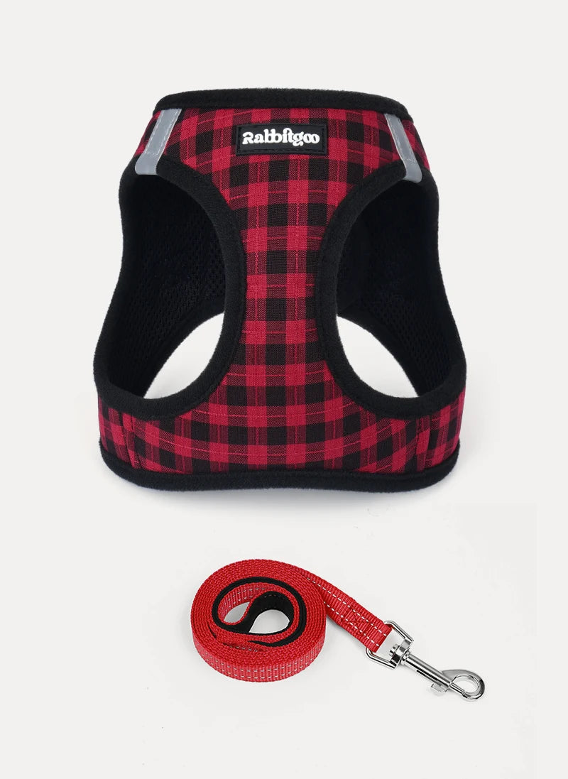 Minifit Small Dog Harness and Leash Set - Red Check