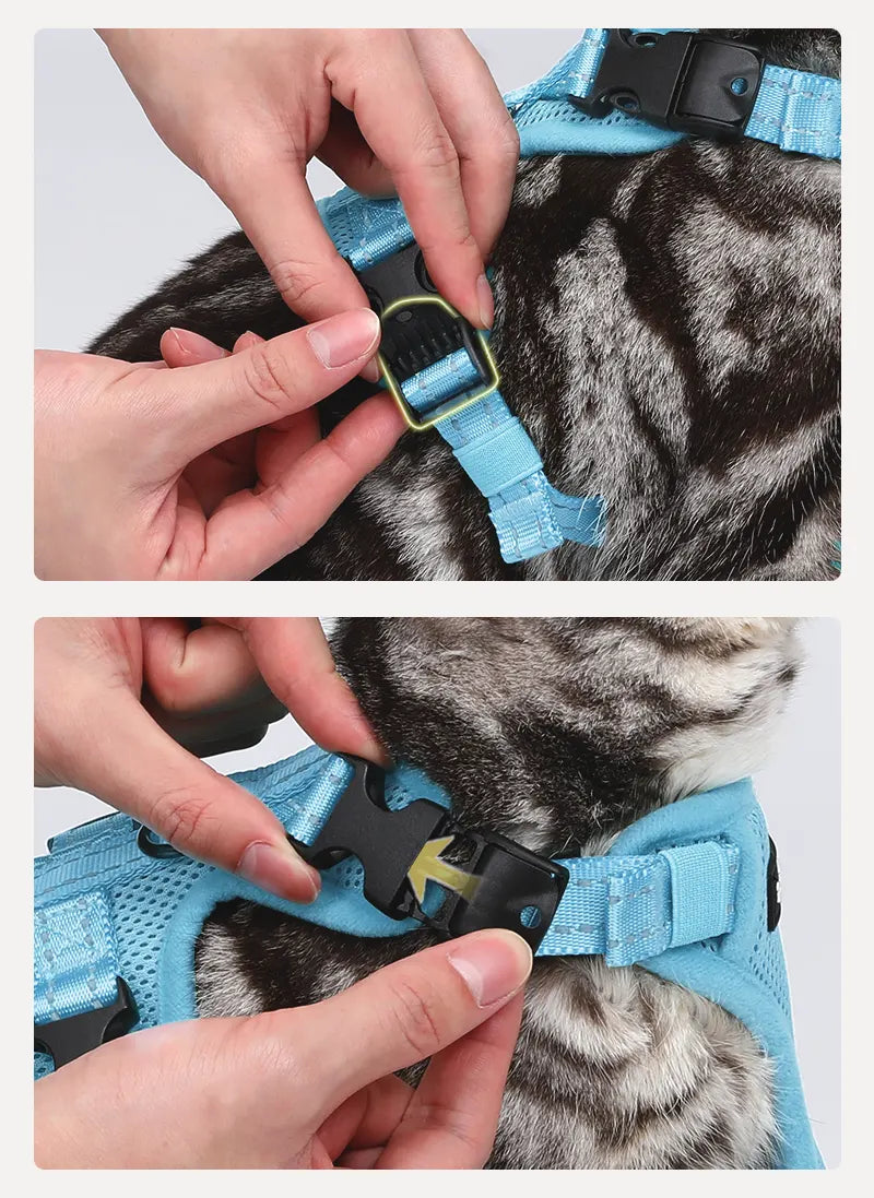 Rabbitgoo SnugFit 3-Point Cat Harness and Leash Set - Blue