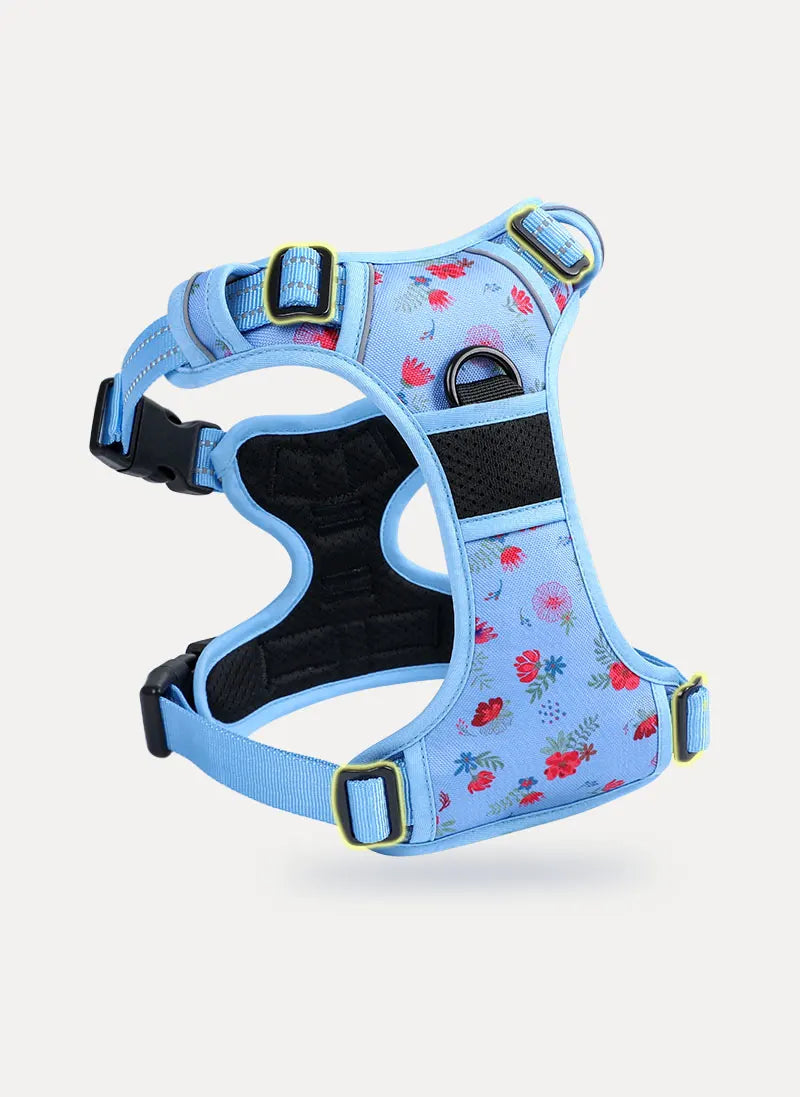 BloomWalk Easy-On No Pull Dog Harness - Floral Blue