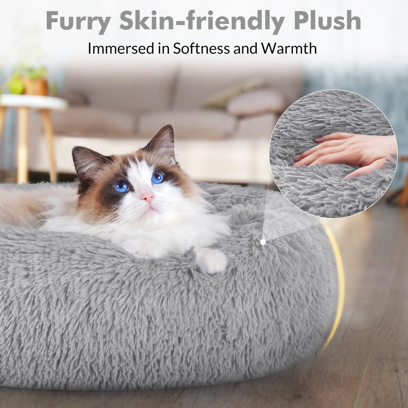 Soft Plush 20'' Donut Pet Bed -Light Grey 