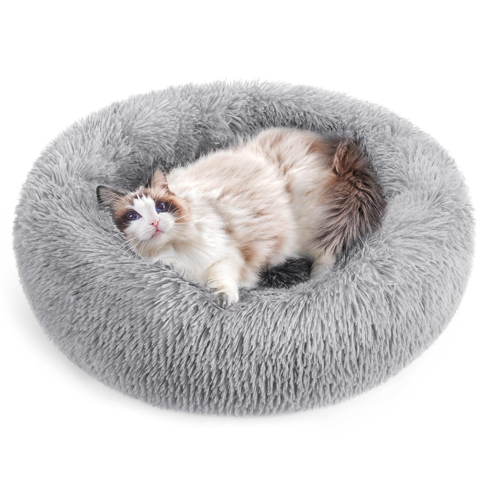 Soft Plush 20'' Donut Pet Bed -Light Grey 