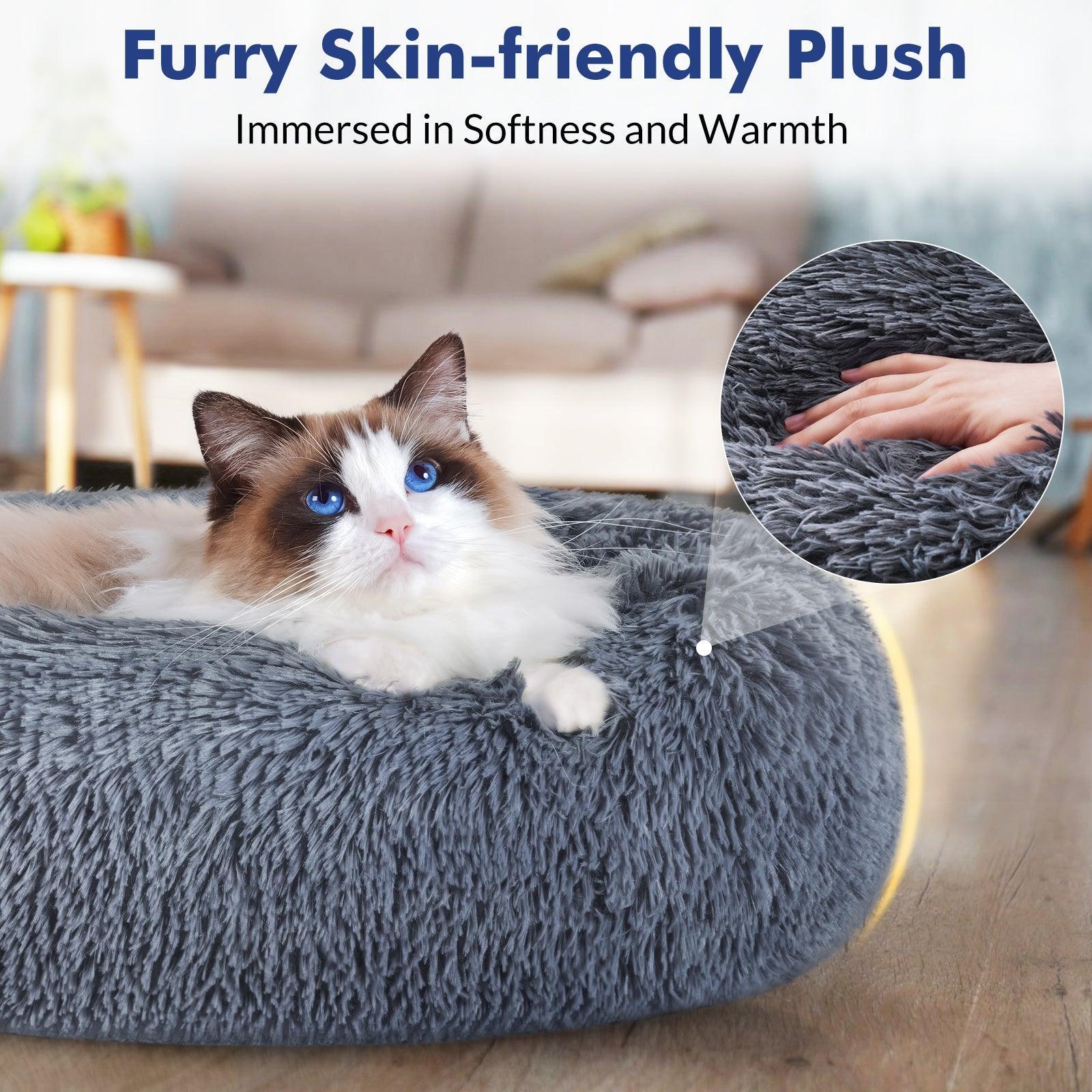 Soft Plush 20'' Donut Pet Bed - Dark Grey 