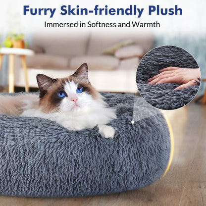 Soft Plush 20'' Donut Pet Bed - Dark Grey 