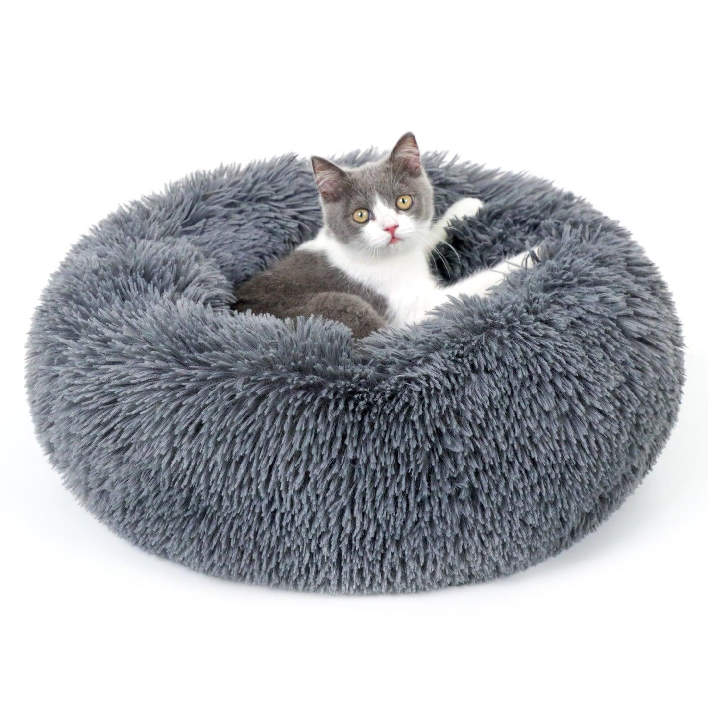 Soft Plush 20'' Donut Pet Bed - Dark Grey 