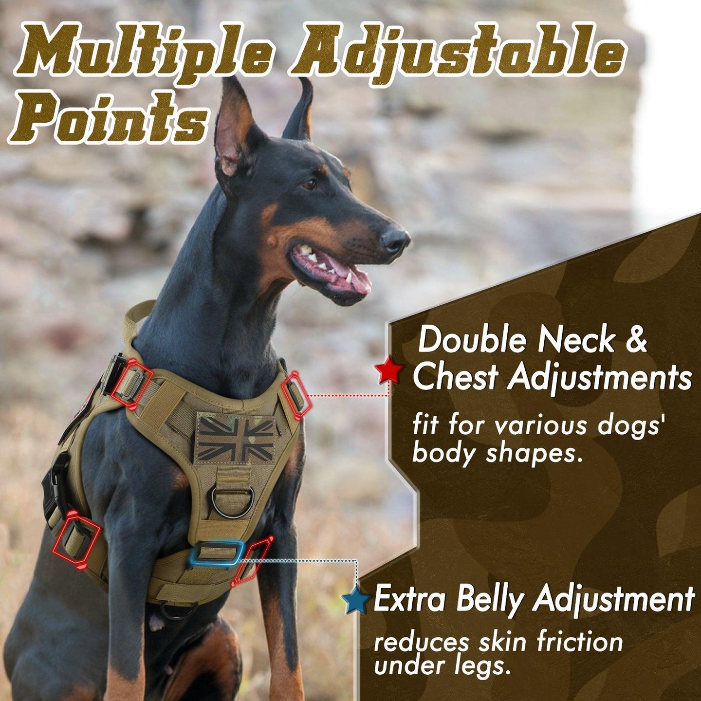 PAWTRENDER Tactical Dog Harness for Large Dogs - Tan 