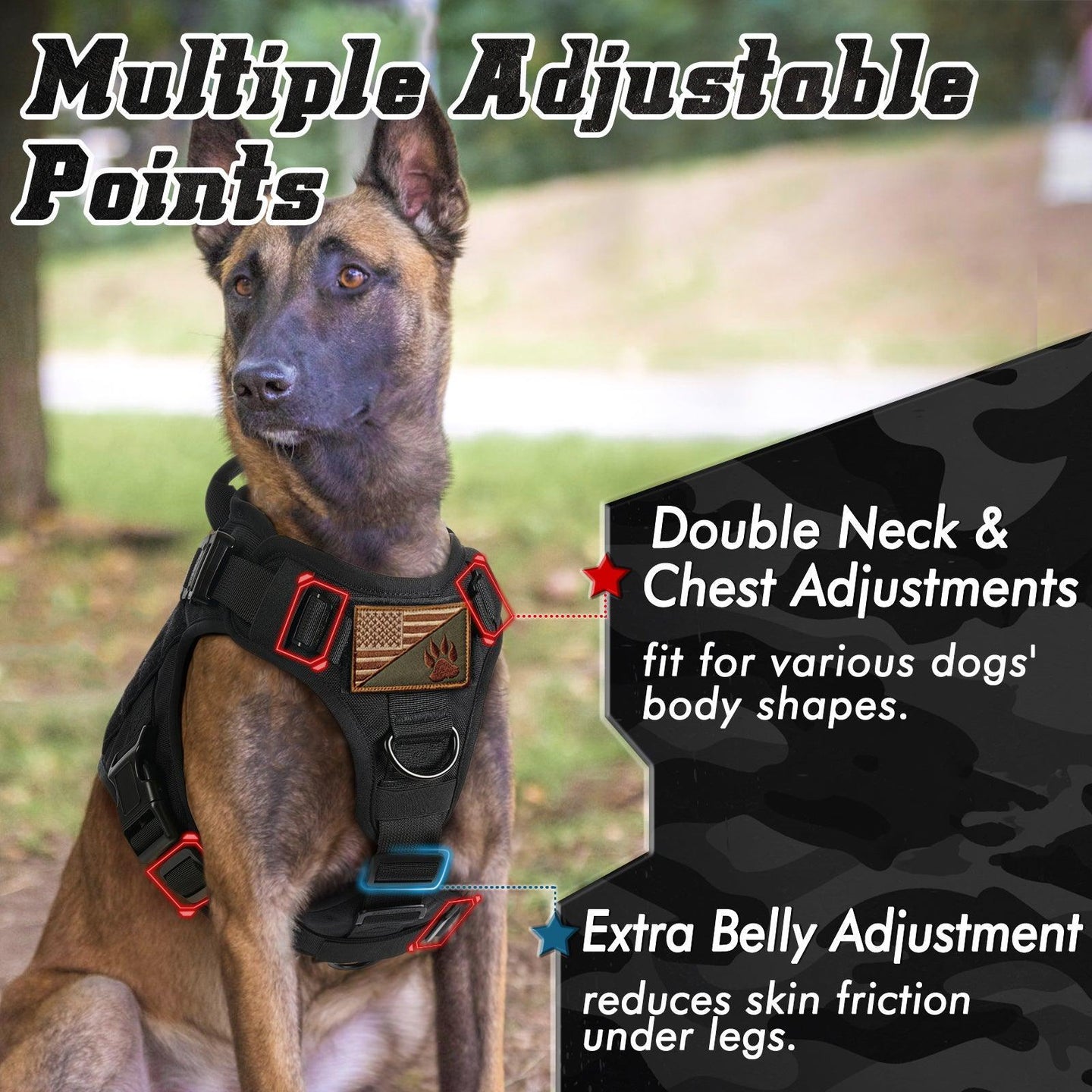 PAWTRENDER Tactical Dog Harness for Large Dogs - Black 
