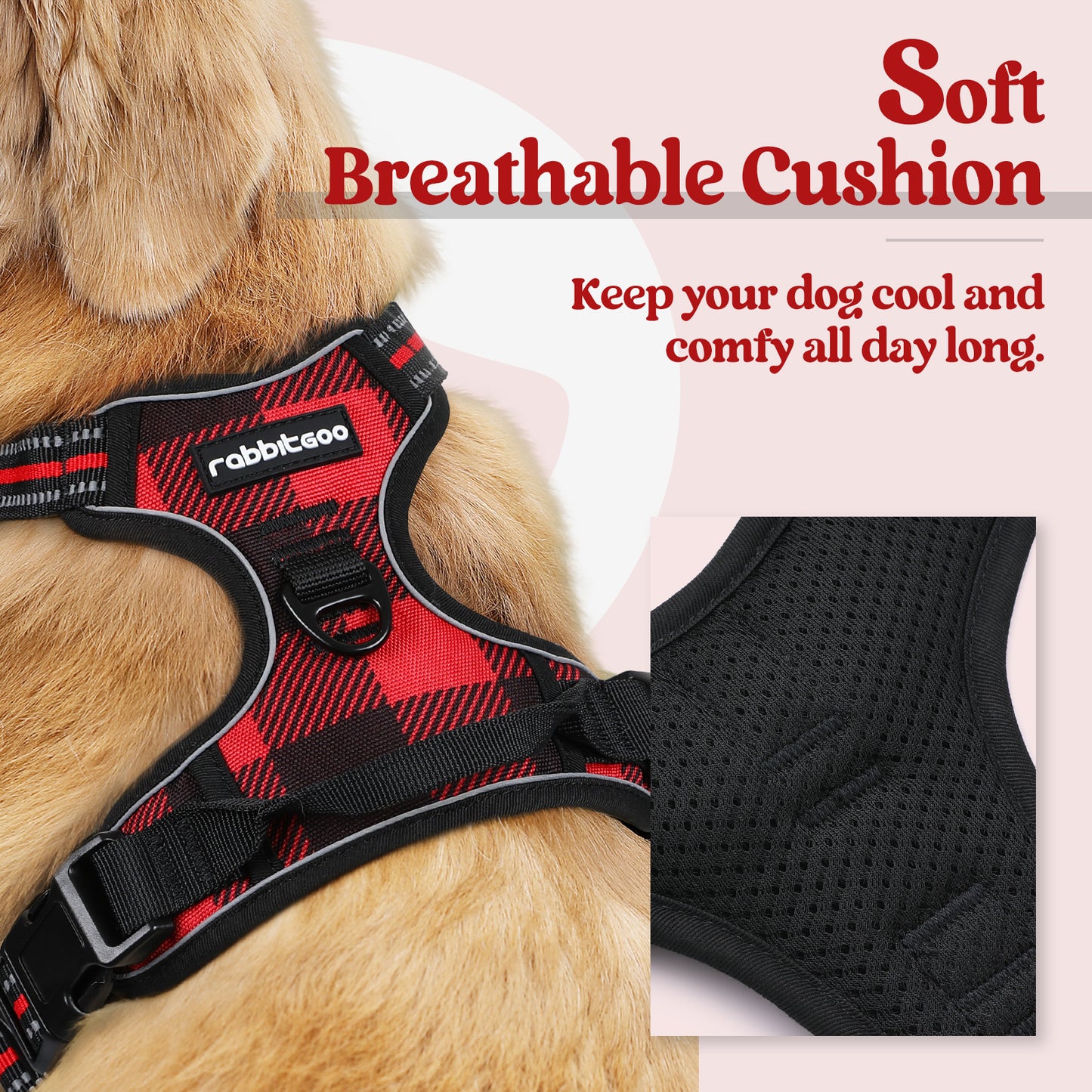 Rabbitgoo Plaid Dog Harness for Large Dogs