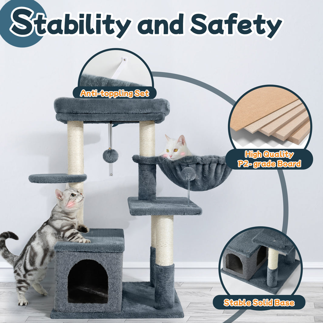 Rabbitgoo 33" Cat Tree for Indoor Kittens - Dark Grey / 19.2"L x 16.8"W x 33.45"H