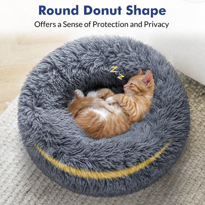 Soft Plush 20'' Donut Pet Bed - Dark Grey 