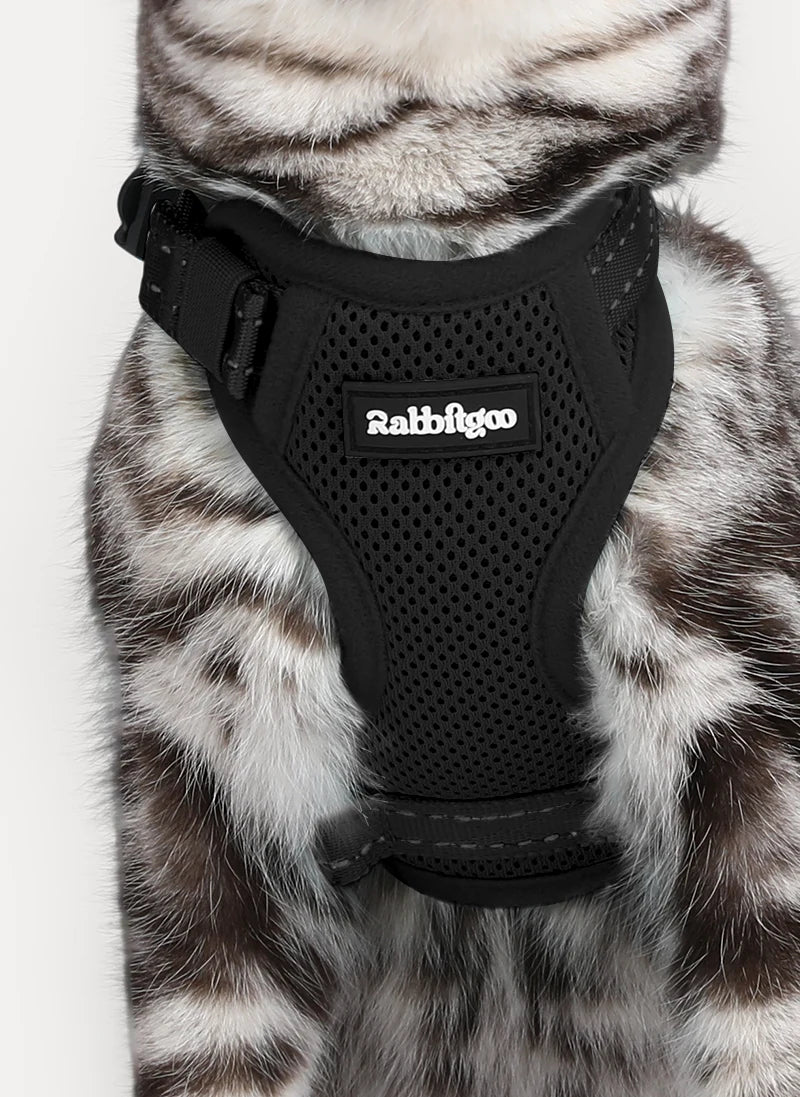 Rabbitgoo SnugFit 3-Point Cat Harness and Leash Set - Black