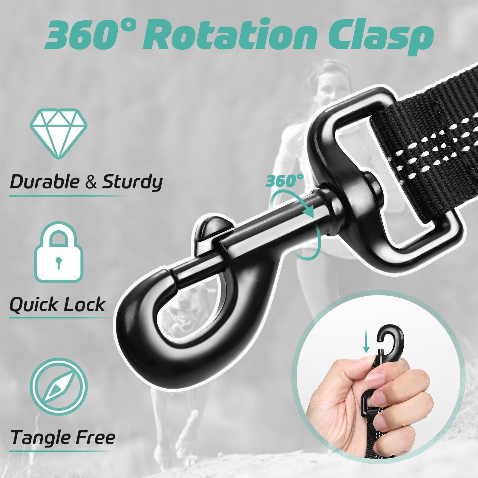 Rabbitgoo Dog Leash with 2 Padded Traffic Control Handles - Black 