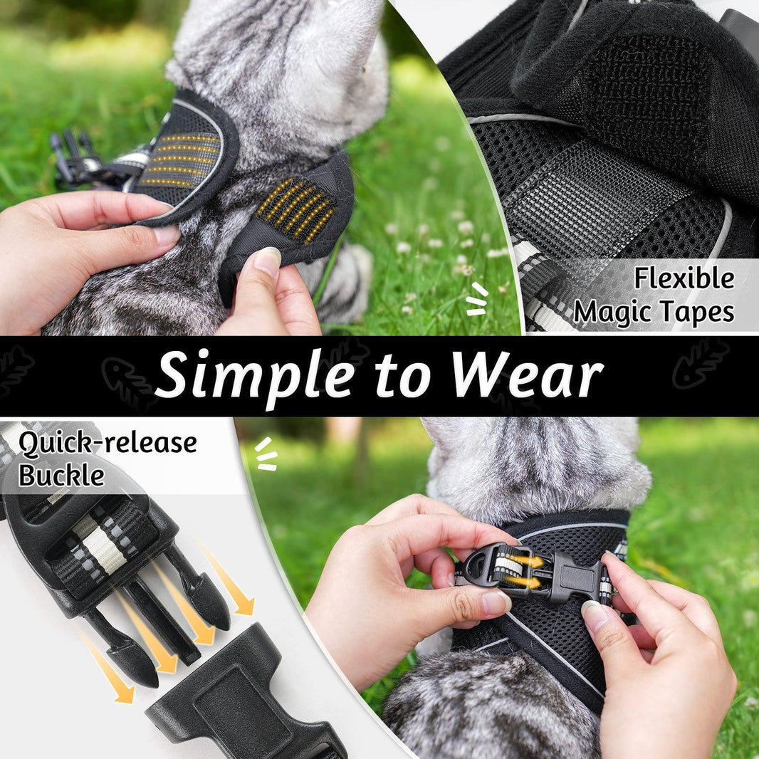 Rabbitgoo Escape Proof Cat Harness and Leash Set - Black