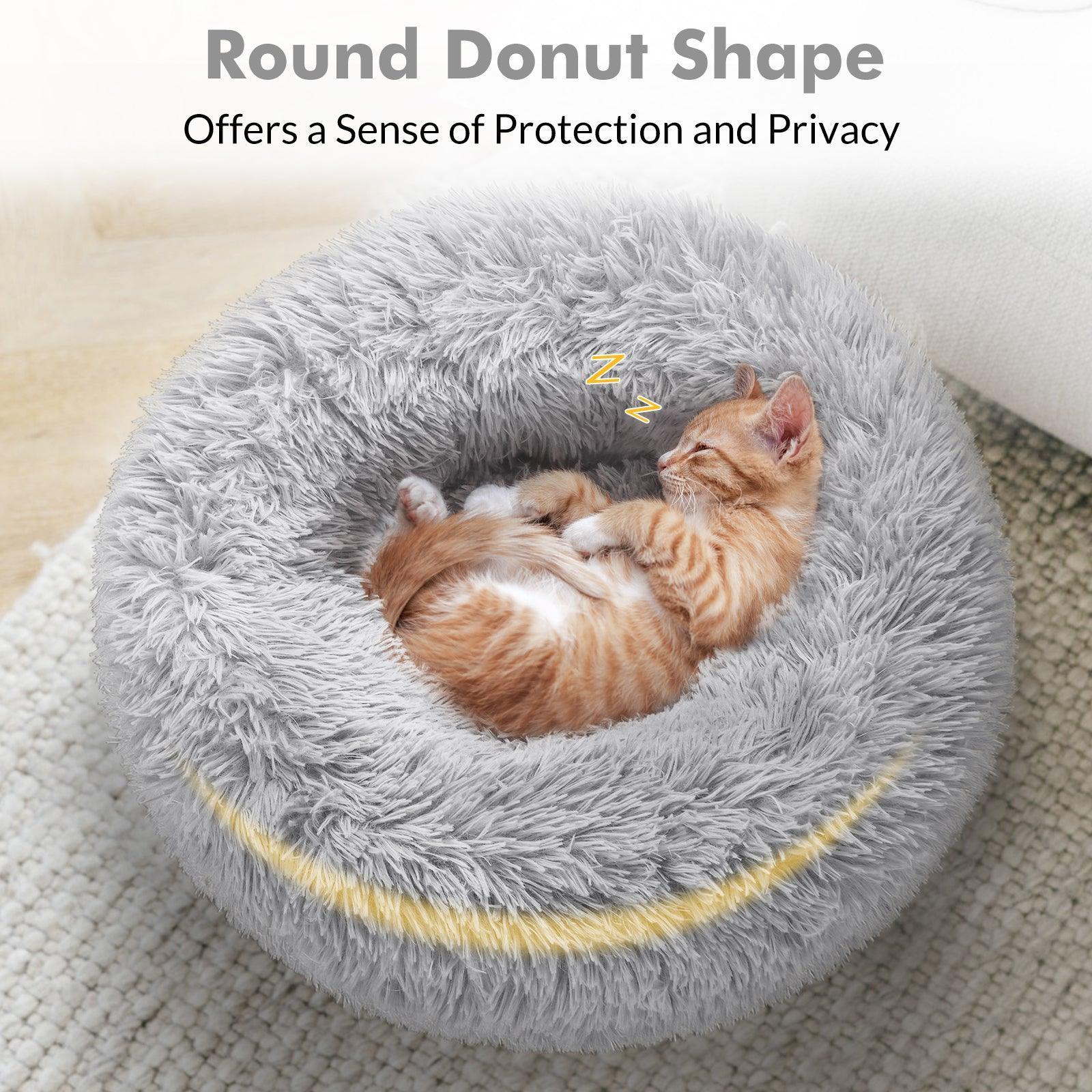 Soft Plush 20'' Donut Pet Bed -Light Grey 