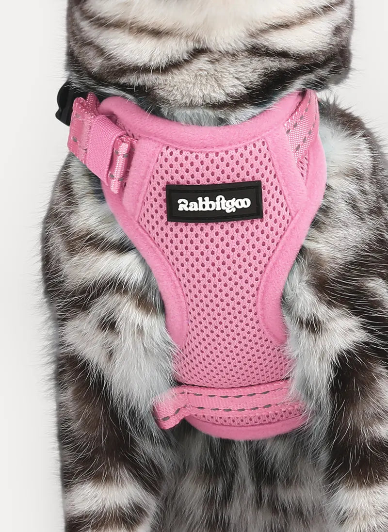 Rabbitgoo SnugFit 3-Point Cat Harness and Leash Set - Pink