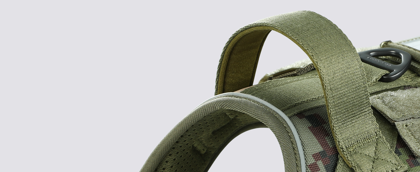 Green camo tactical dog harness soft large handle display
