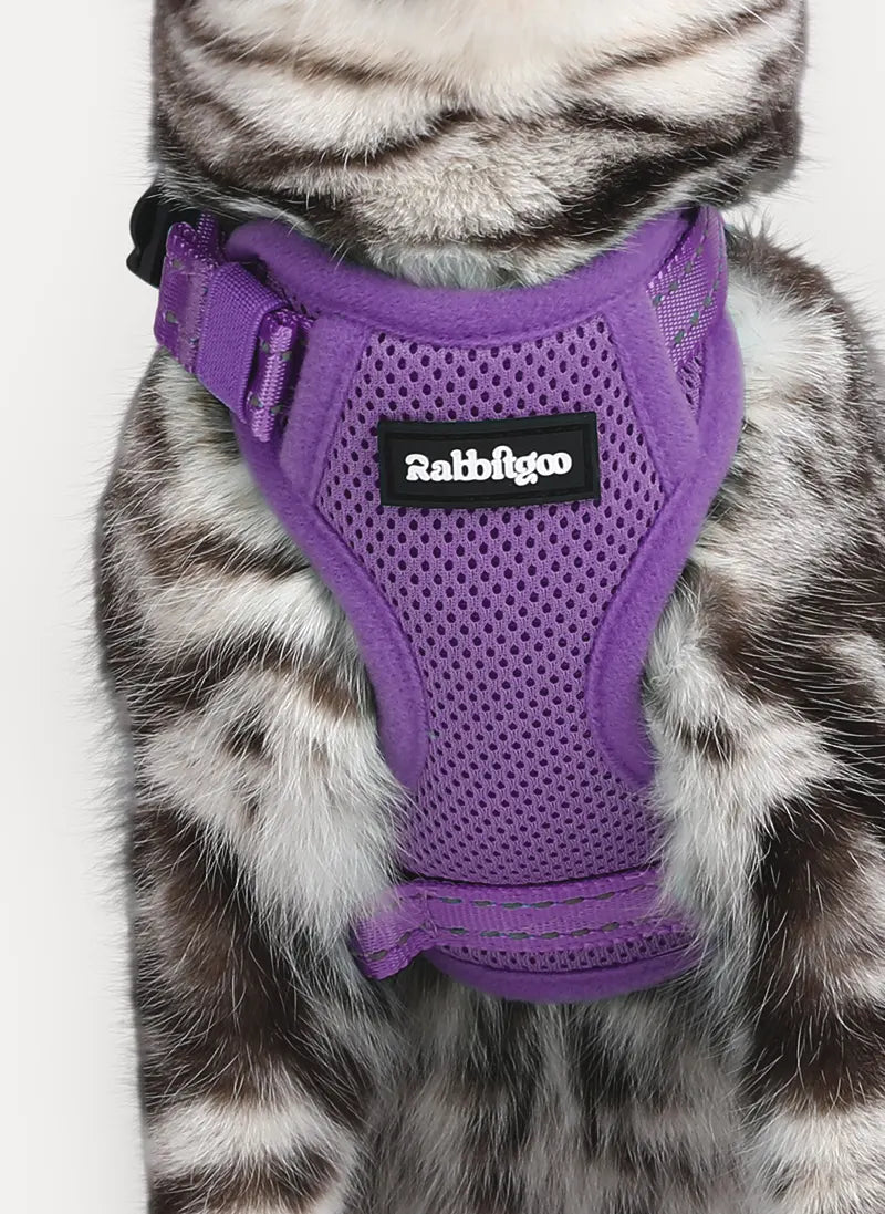 Rabbitgoo SnugFit 3-Point Cat Harness and Leash Set - Purple