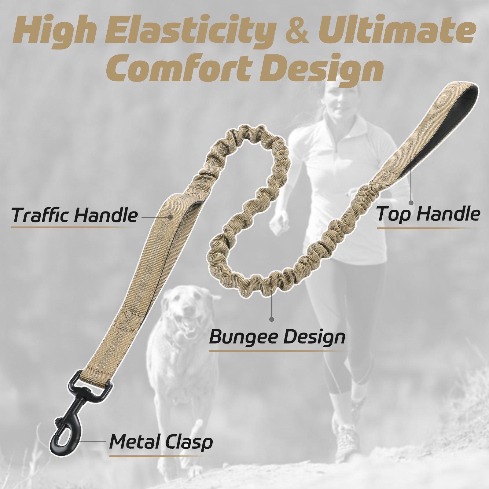 Rabbitgoo Dog Leash with 2 Padded Traffic Control Handles - Tan / Max: 5.2ft