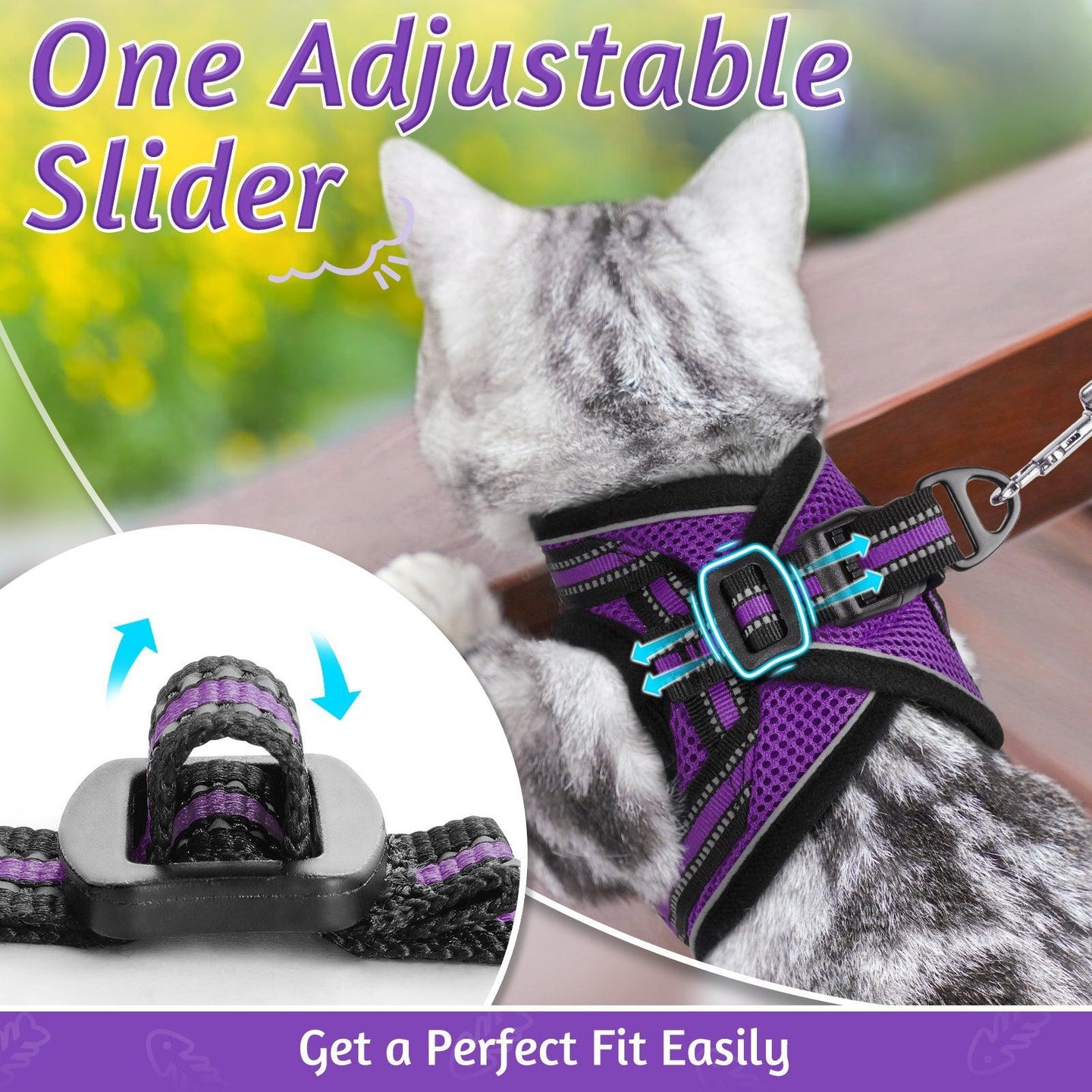 Rabbitgoo Escape Proof Cat Harness and Leash Set, with Reflective Strip - Purple
