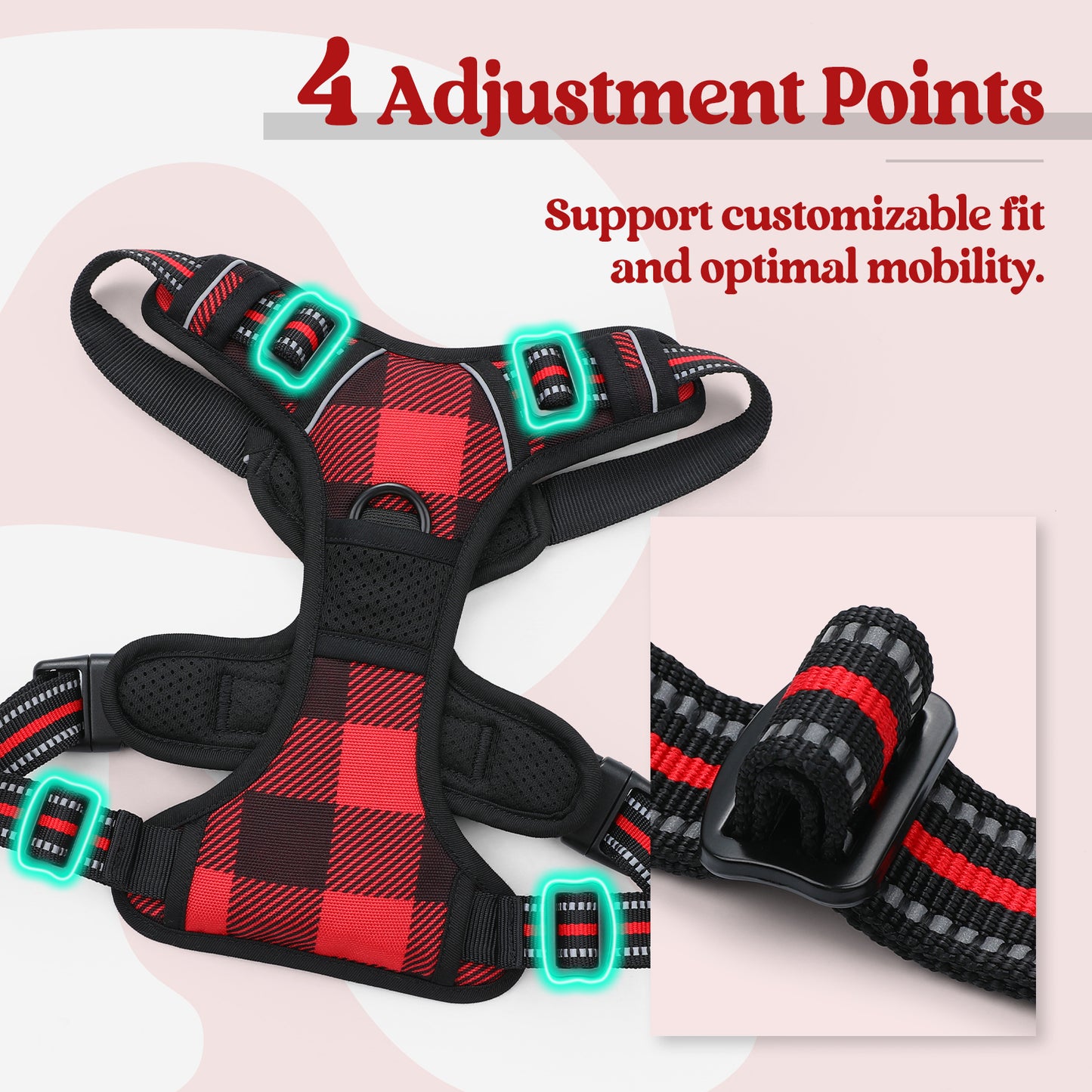 Rabbitgoo Plaid Dog Harness for Large Dogs