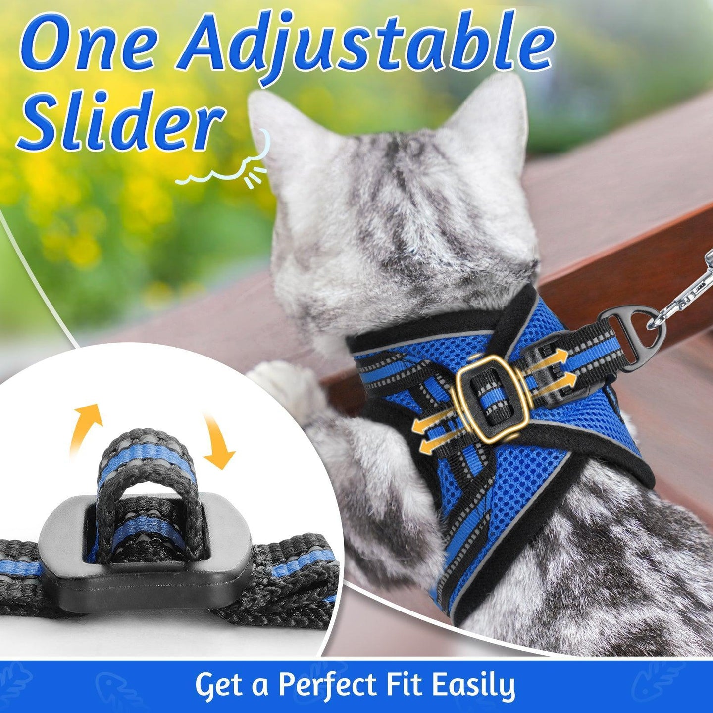Rabbitgoo Escape Proof Cat Harness and Leash Set, with Reflective Strip - Blue