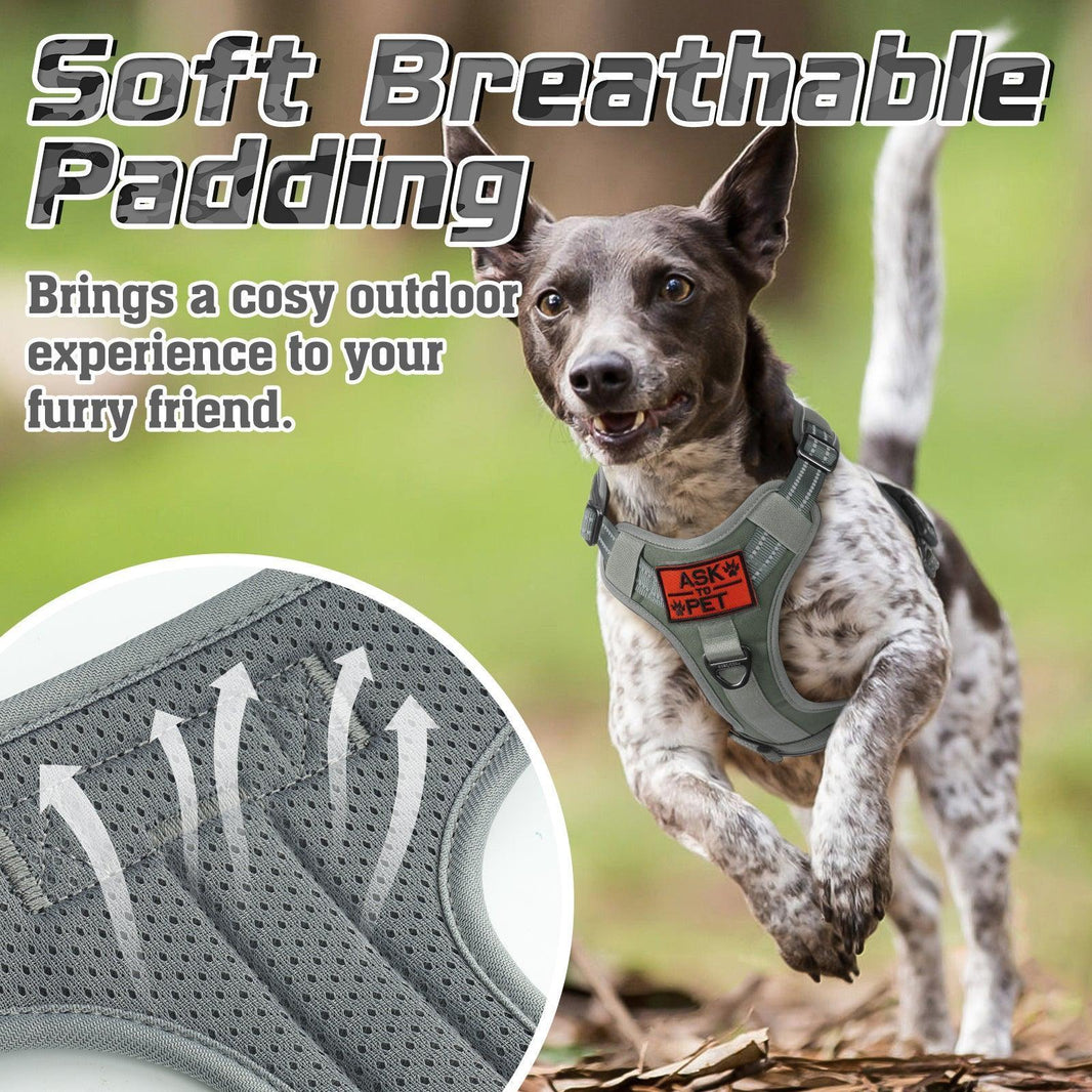 Solid Escape Proof Tactical Dog Vest Harness - Grey