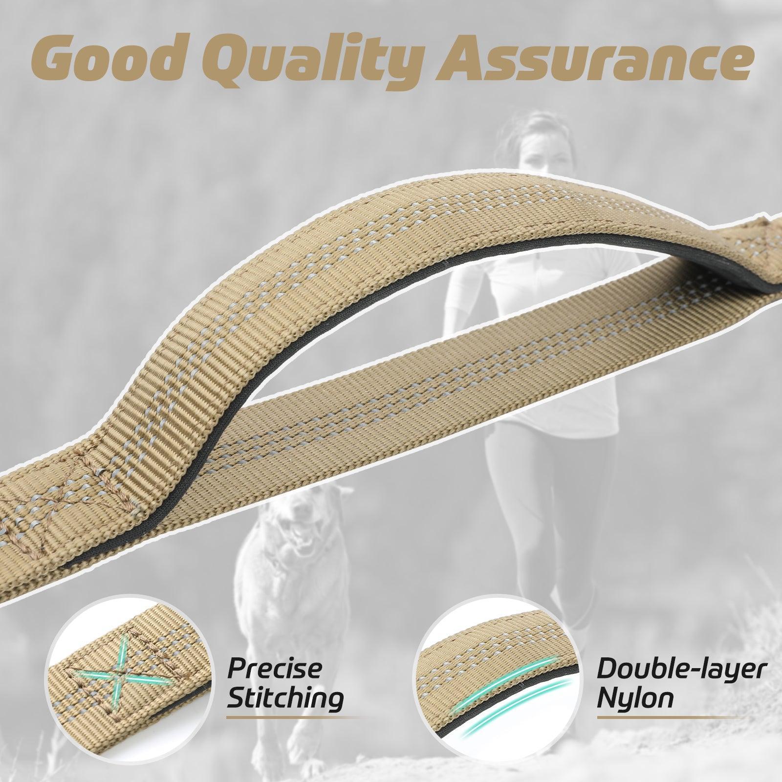 Rabbitgoo Dog Leash with 2 Padded Traffic Control Handles - Tan / Max: 5.2ft