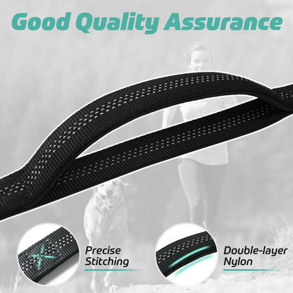 Rabbitgoo Dog Leash with 2 Padded Traffic Control Handles - Black 
