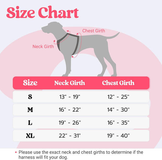 Adjustable Reflective Dog Harness with 3 Buckles - Size Chart