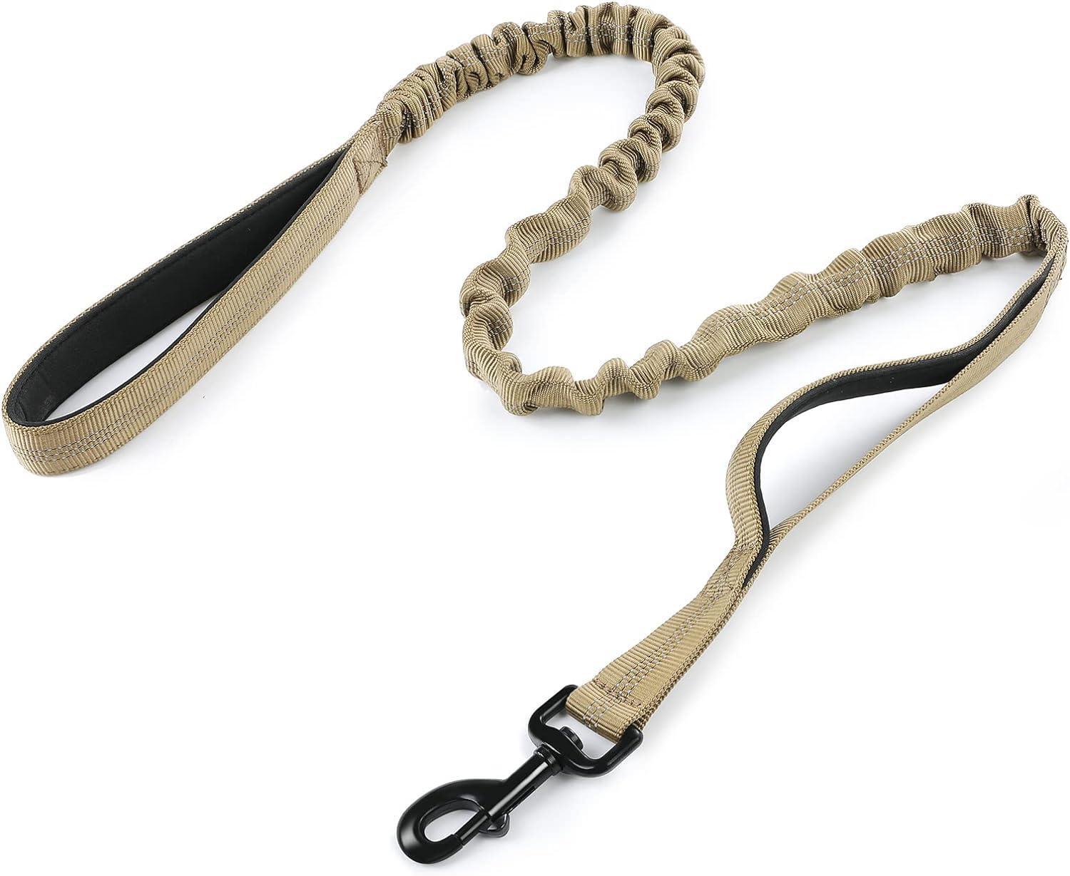Rabbitgoo Dog Leash with 2 Padded Traffic Control Handles - Tan / Max: 5.2ft