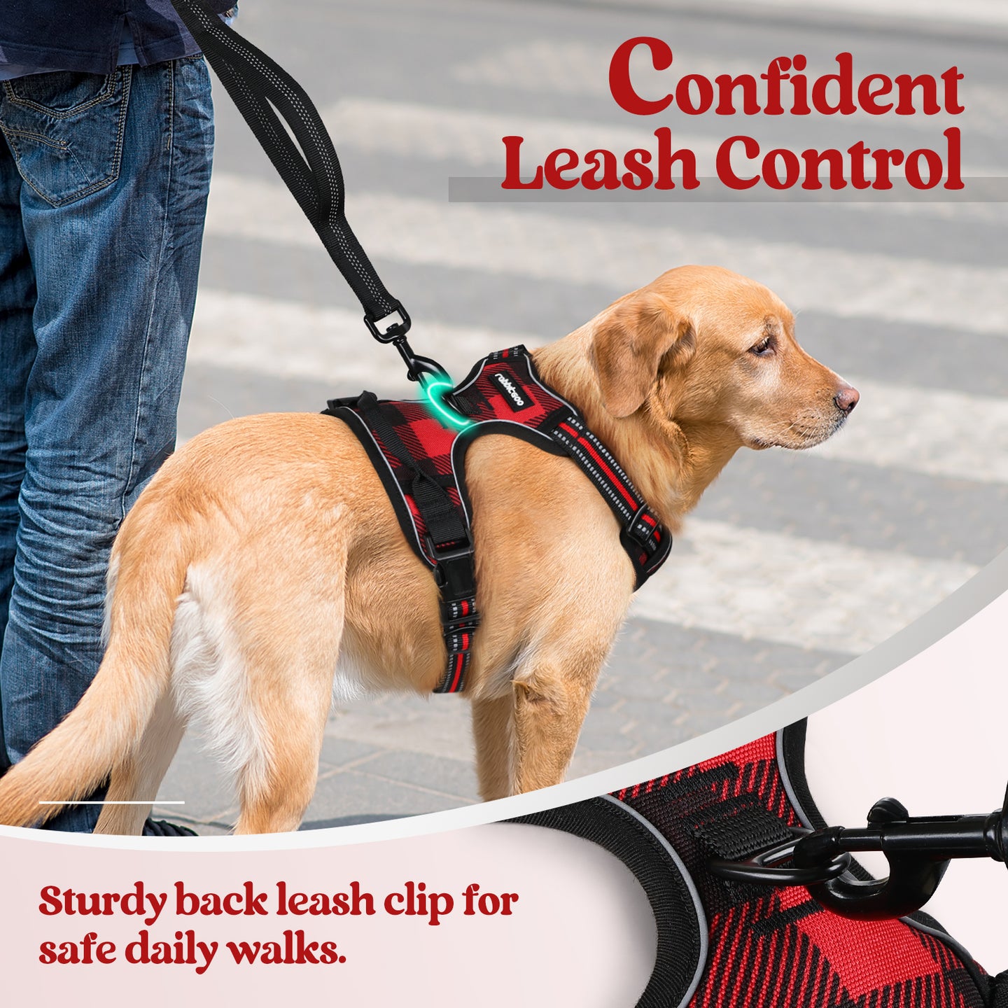Rabbitgoo Plaid Dog Harness for Large Dogs