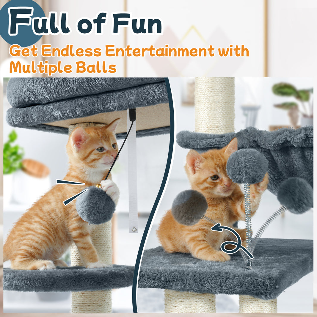 Rabbitgoo 33" Cat Tree for Indoor Kittens - Dark Grey / 19.2"L x 16.8"W x 33.45"H