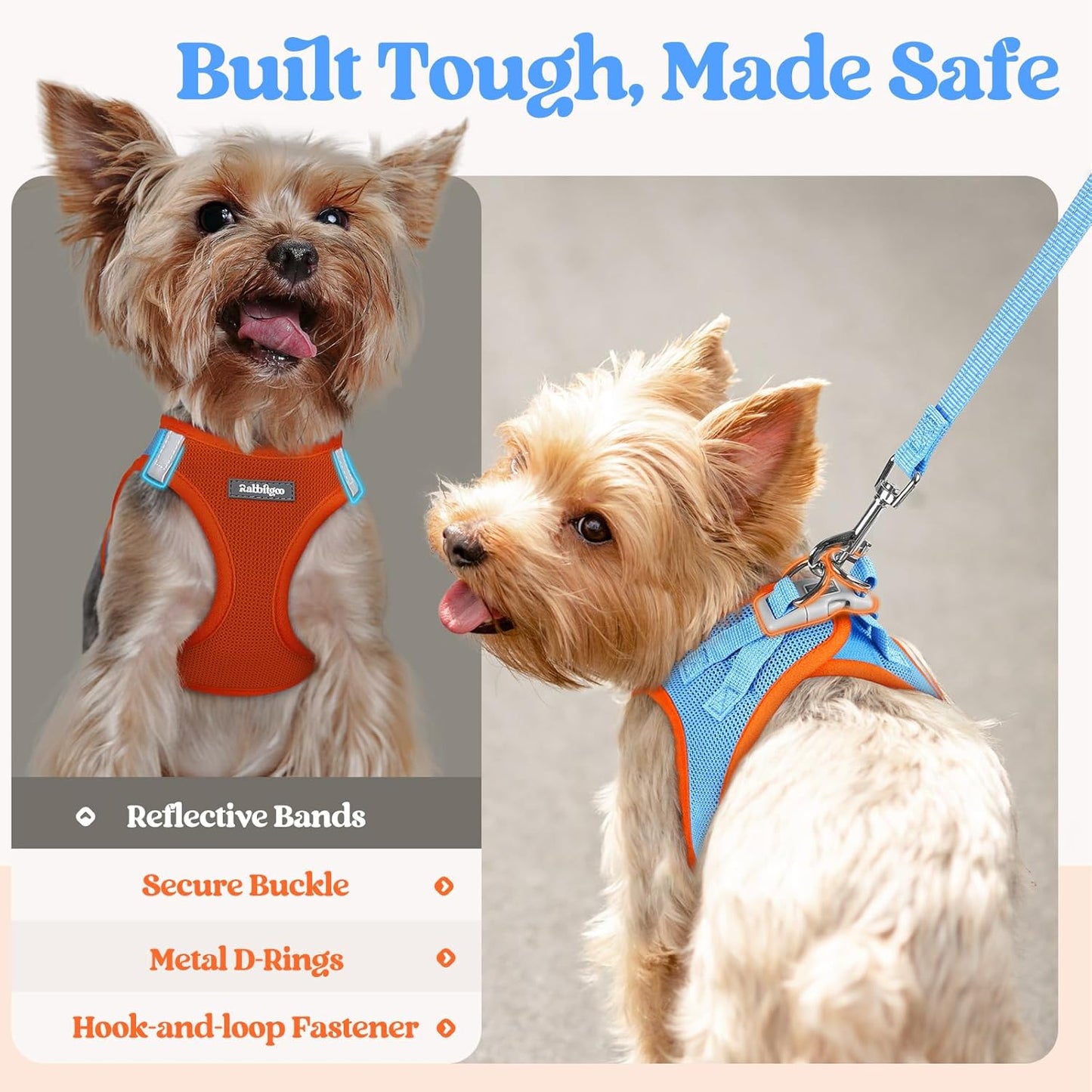 samll dog harness and leash set - Orange & Blue